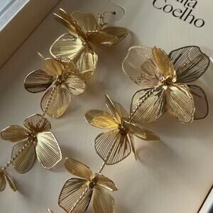 Camila Coelho Gold Floral Drop Earrings Statement Lightweight